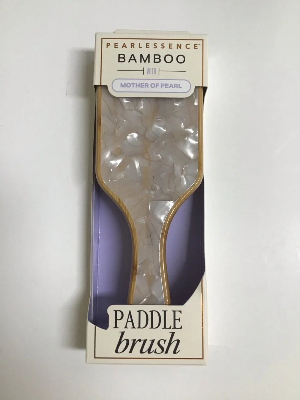 BAMBOO Paddle Hair Brush Wood MOTHER OF PEARL Bath Vanity Pearlessence Luxe NEW